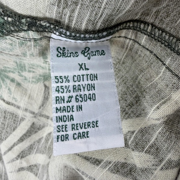 Skins Shirt Mens XL Green Palm Tree Hawaiian Button Front Camp Stretch Comfort - Picture 6 of 7